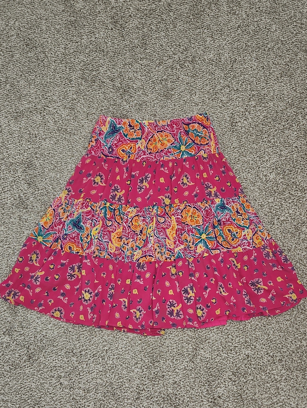 Chaps Pink Tiered A-Line Skirt with Multicolor Paisley